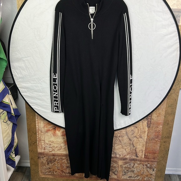 Pringle of Scotland ribbed Knit Dress/Sweater black white logo long sleeve midi - Picture 11 of 11